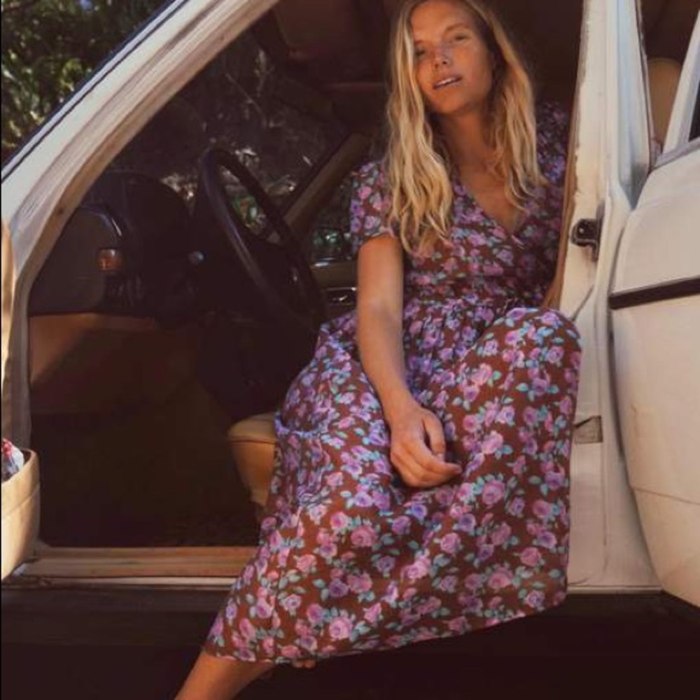 EUC Christy Dawn Dawn Dress Garnet Rose L